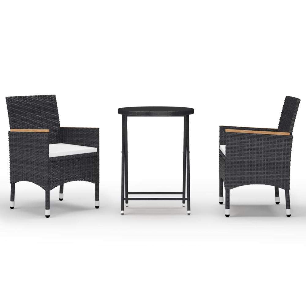 vidaXL 3 Piece Garden Bistro Set Poly Rattan and Tempered Glass Black 8384