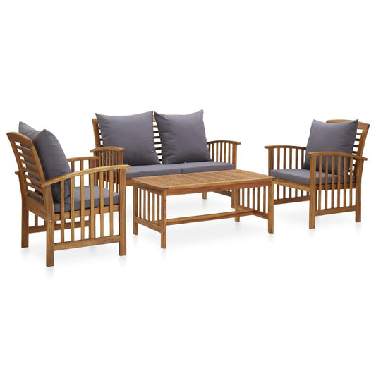 vidaXL 4 Piece Garden Lounge Set with Cushions Solid Acacia Wood, 3057979