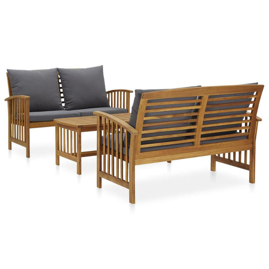 vidaXL 3 Piece Garden Lounge Set with Cushions Solid Acacia Wood, 3057980