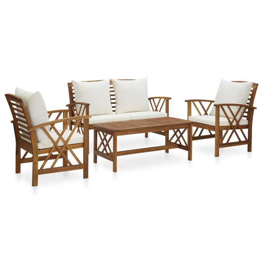 vidaXL 4 Piece Garden Lounge Set with Cushions Solid Acacia Wood, 3057987