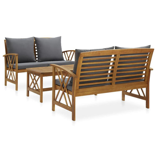 vidaXL 3 Piece Garden Lounge Set with Cushions Solid Acacia Wood, 3057992