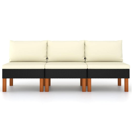 vidaXL Middle Sofas 3 pcs Poly Rattan and Solid Eucalyptus Wood 5768