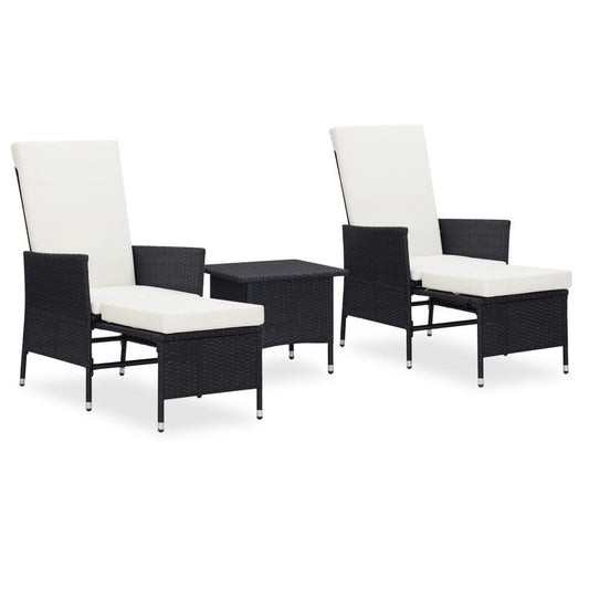 vidaXL 3 Piece Garden Lounge Set with Cushions Poly Rattan Black, 3059371