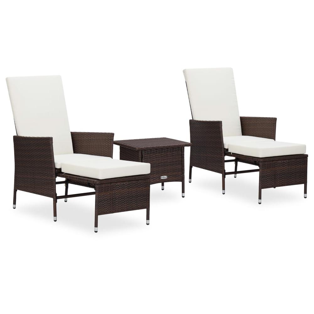 vidaXL 3 Piece Garden Lounge Set with Cushions Poly Rattan Brown, 3059372