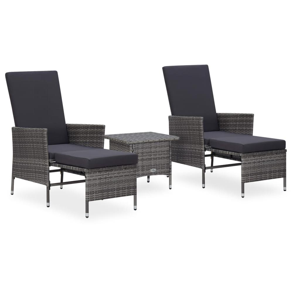 vidaXL 3 Piece Garden Lounge Set with Cushions Poly Rattan Gray, 3059373