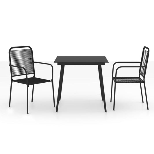 vidaXL 3 Piece Garden Dining Set Cotton Rope and Steel Black, 3058277