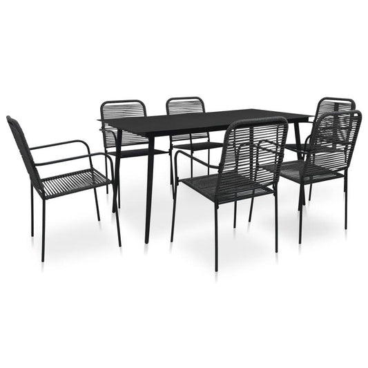 vidaXL 7 Piece Garden Dining Set Cotton Rope and Steel Black, 3058278