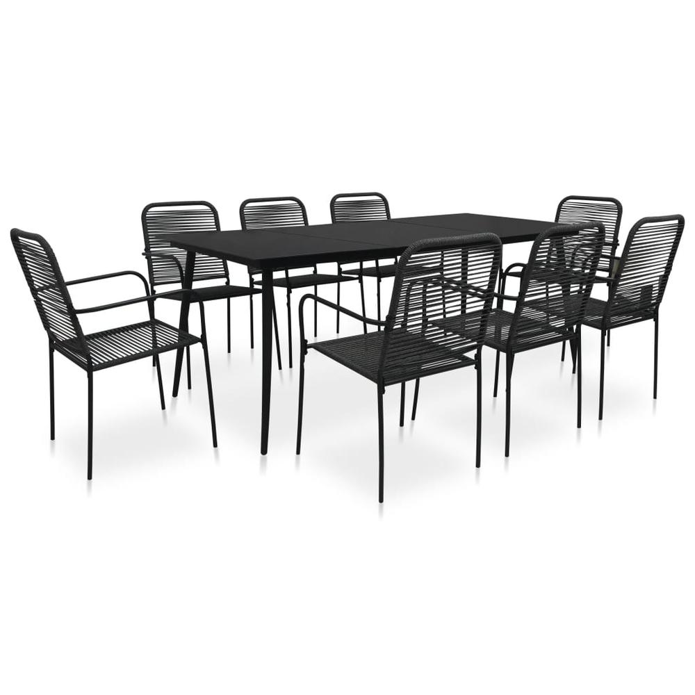 vidaXL 9 Piece Garden Dining Set Cotton Rope and Steel Black, 3058280