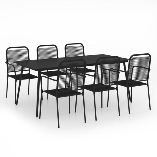 vidaXL 7 Piece Garden Dining Set Cotton Rope and Steel Black, 3058281