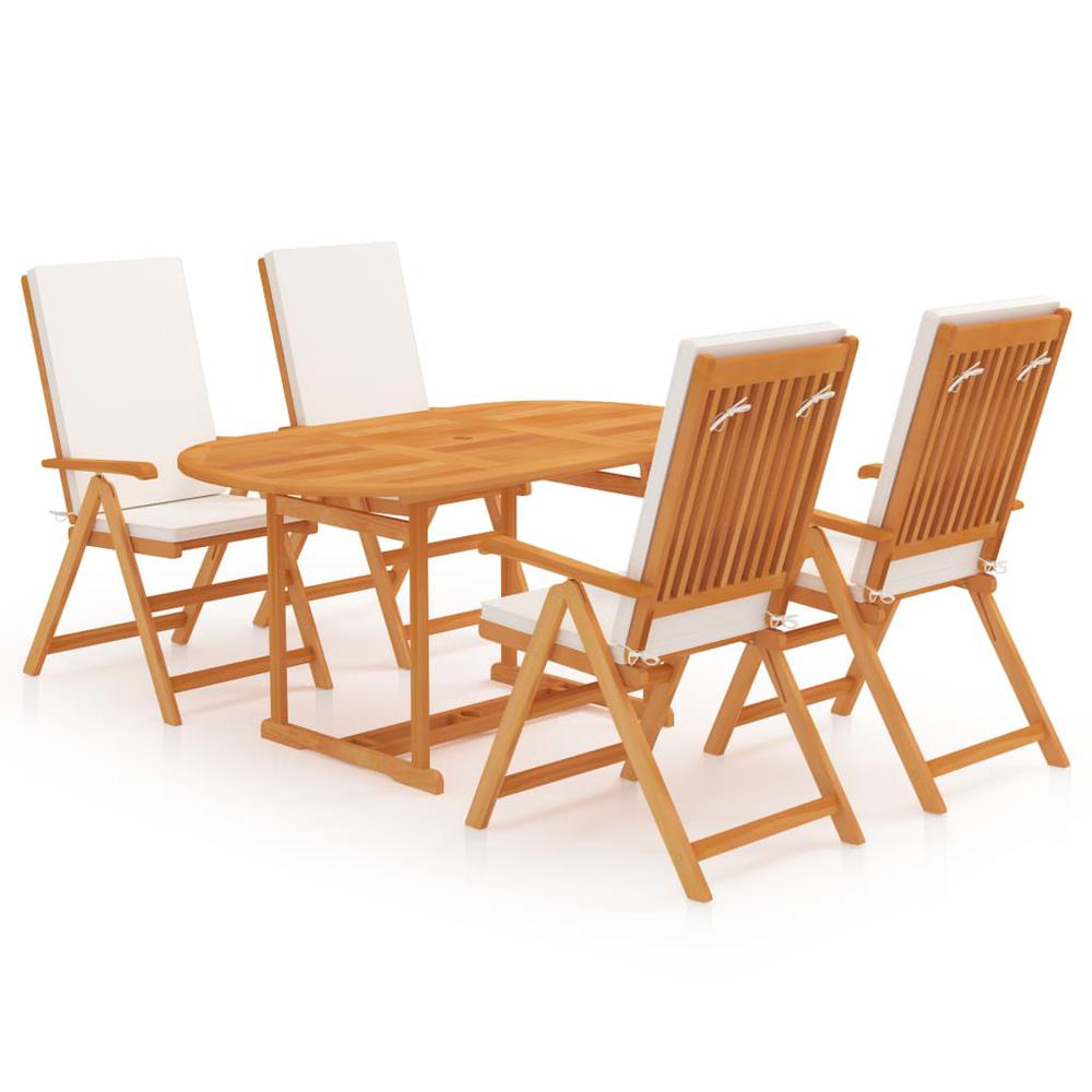 vidaXL 5 Piece Garden Dining Set with Cushions Solid Teak Wood 9531