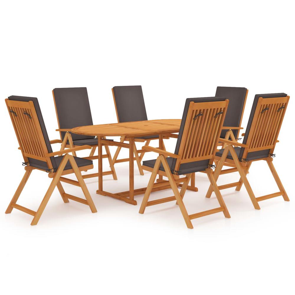 vidaXL 7 Piece Garden Dining Set with Cushions Solid Teak Wood Gray 9555