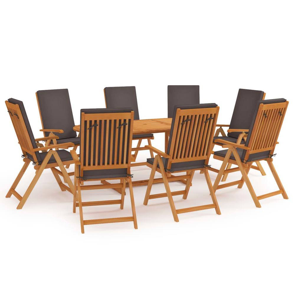 vidaXL 9 Piece Garden Dining Set with Cushions Solid Teak Wood Gray 9556