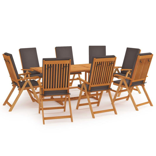 vidaXL 9 Piece Garden Dining Set with Cushions Solid Teak Wood Gray 9568