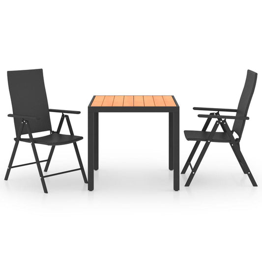 vidaXL 3 Piece Garden Dining Set Black and Brown 0052