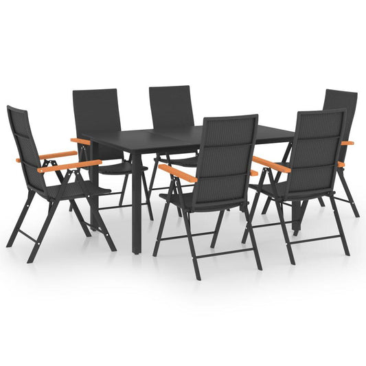 vidaXL 7 Piece Garden Dining Set Black and Brown 0073