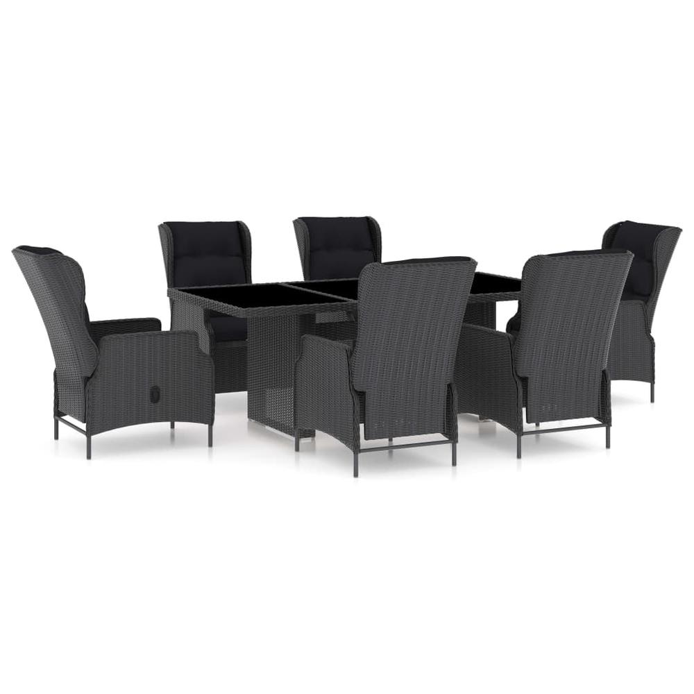 vidaXL 7 Piece Outdoor Dining Set with Cushions Poly Rattan Dark Gray 0136