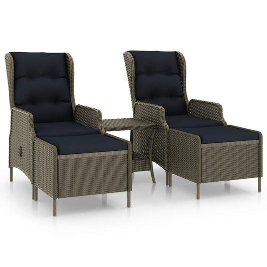 vidaXL 3 Piece Garden Lounge Set with Cushions Poly Rattan Brown 0156