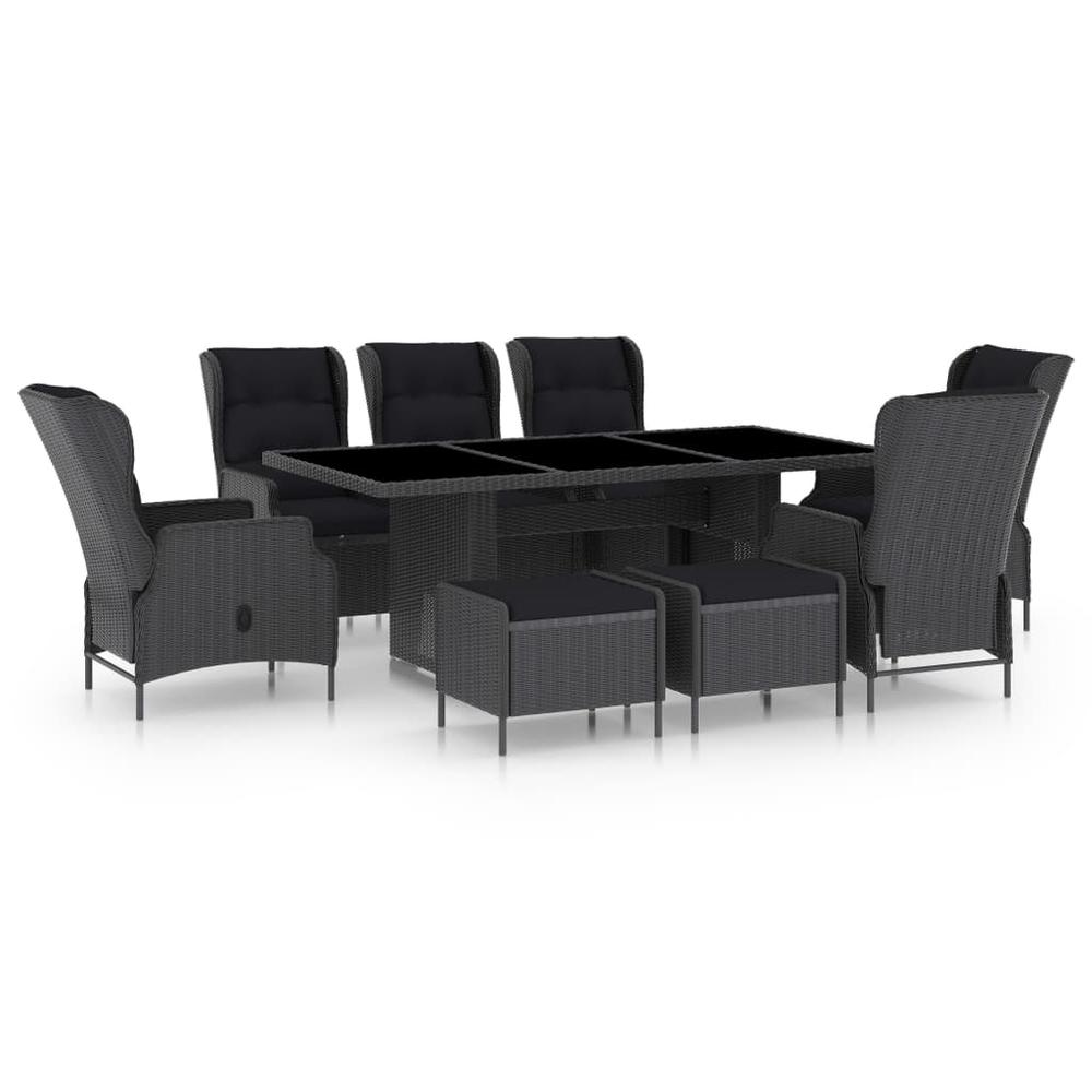 vidaXL 9 Piece Outdoor Dining Set with Cushions Poly Rattan Dark Gray 0157