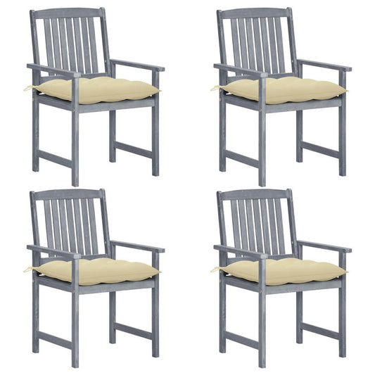 vidaXL Director's Chairs with Cushions 4 pcs Gray Solid Acacia Wood 1256