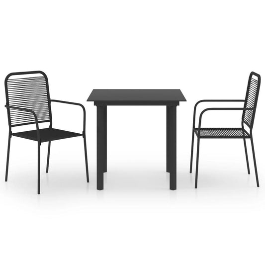 vidaXL 3 Piece Garden Dining Set Black Glass and Steel 0207