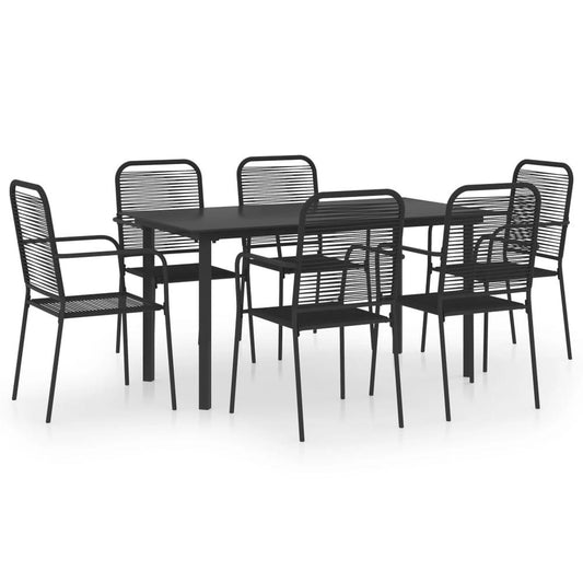 vidaXL 7 Piece Garden Dining Set Black Glass and Steel 0210