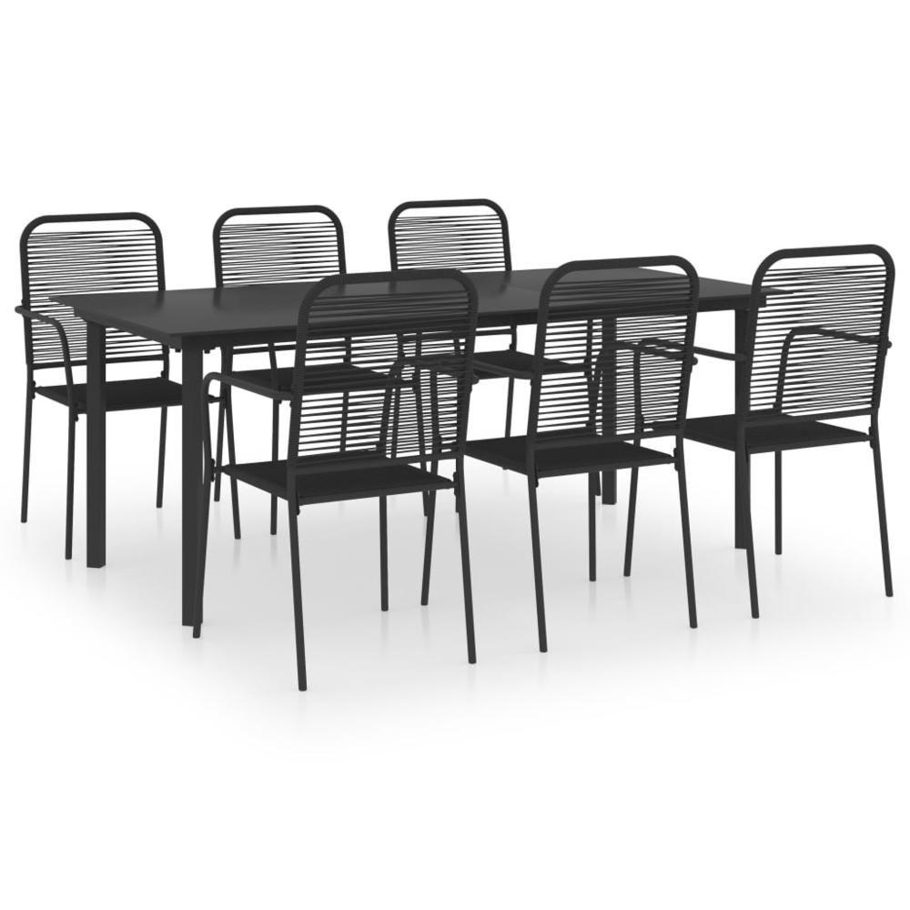 vidaXL 7 Piece Garden Dining Set Black Glass and Steel 0211