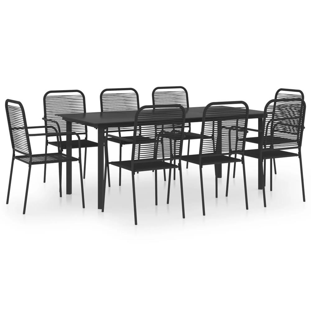 vidaXL 9 Piece Garden Dining Set Black Glass and Steel 0212