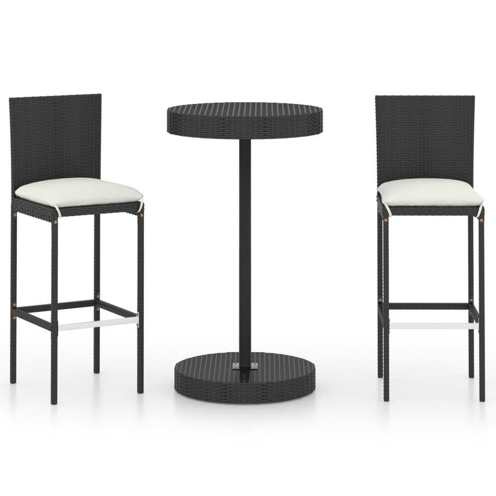 vidaXL 3 Piece Garden Bar Set with Cushions Poly Rattan Black 4764