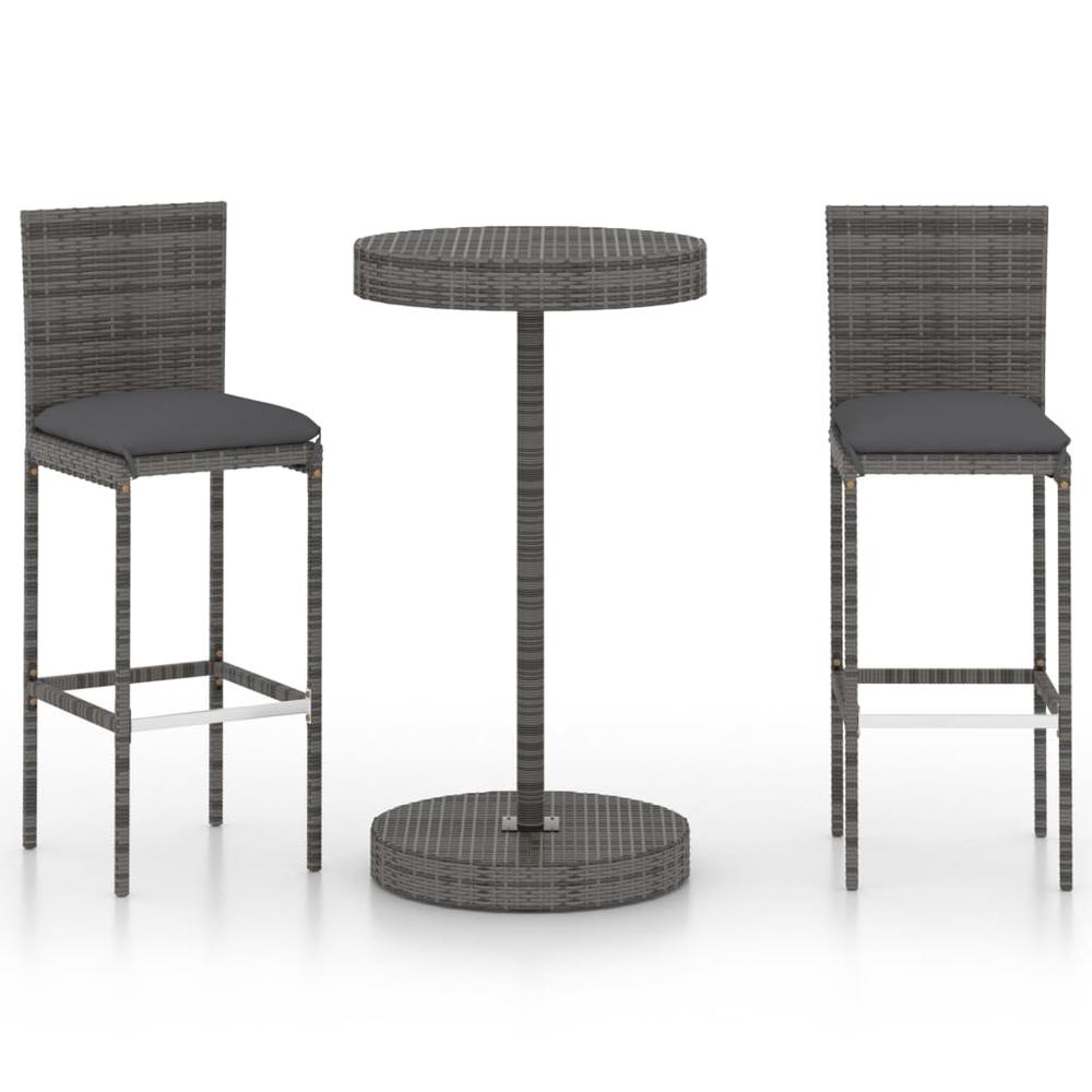 vidaXL 3 Piece Garden Bar Set with Cushions Poly Rattan Gray 4765