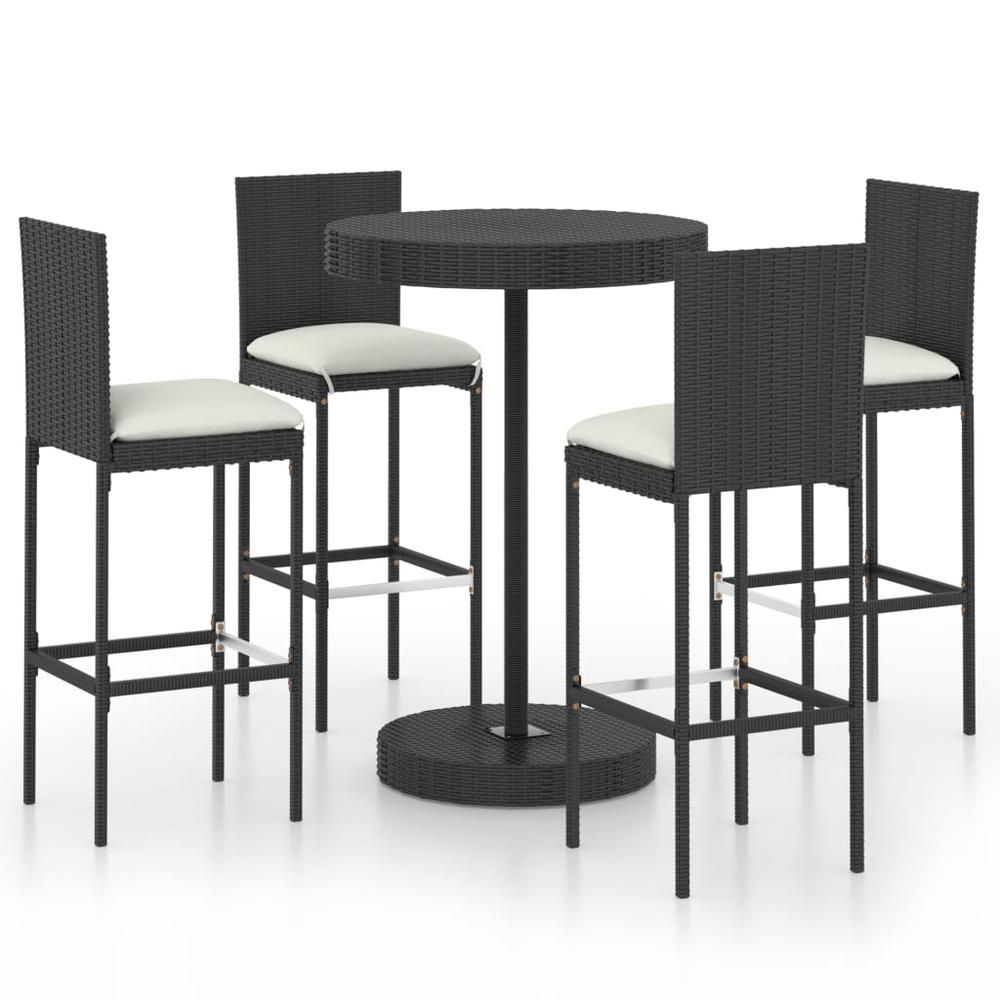 vidaXL 5 Piece Garden Bar Set with Cushions Poly Rattan Black 4766