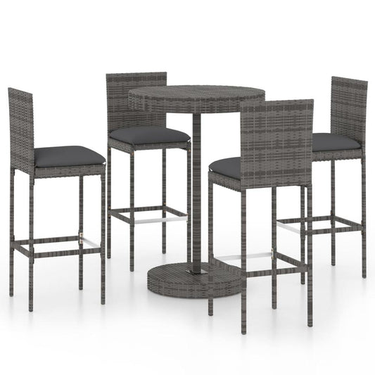 vidaXL 5 Piece Garden Bar Set with Cushions Poly Rattan Gray 4767