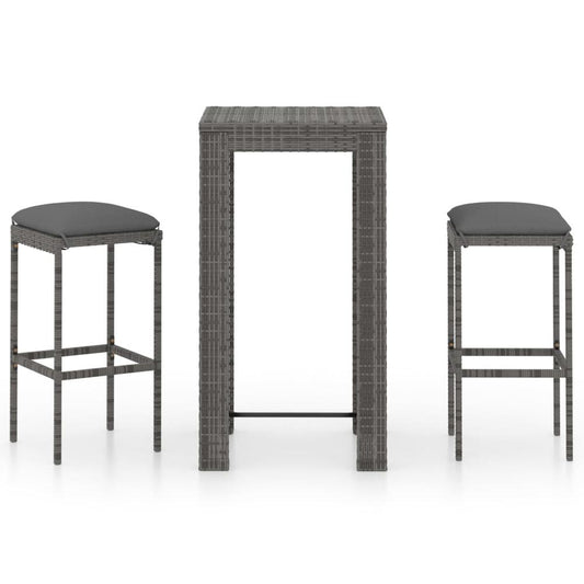 vidaXL 3 Piece Garden Bar Set with Cushions Poly Rattan Gray 4776