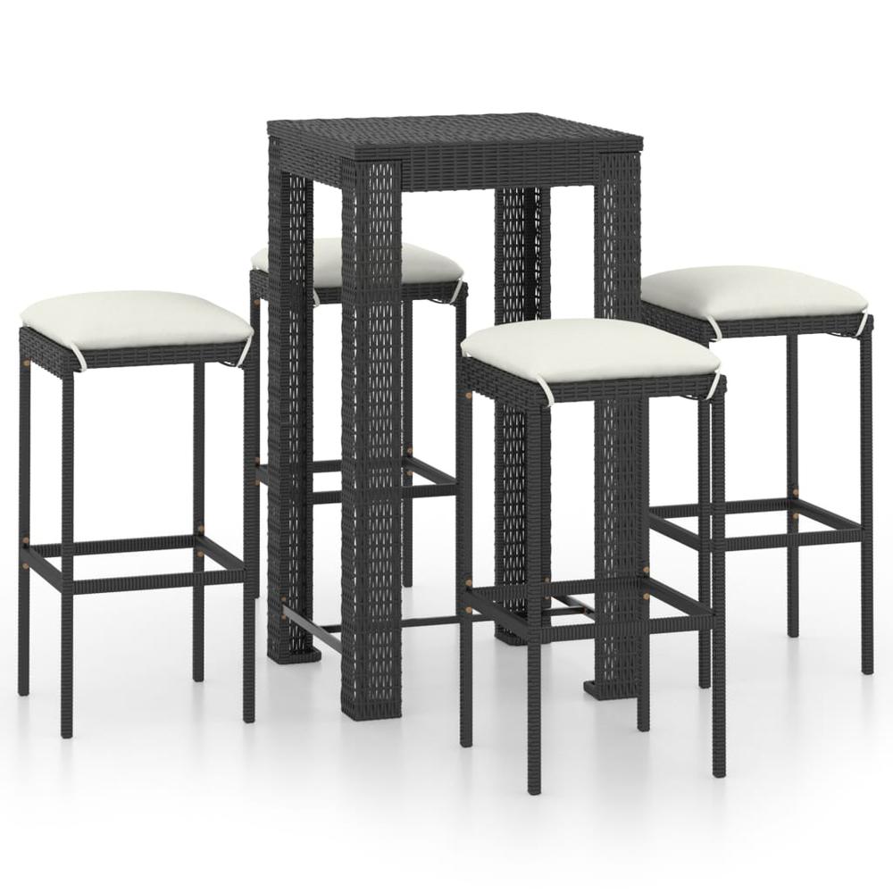 vidaXL 5 Piece Garden Bar Set with Cushions Poly Rattan Black 4778