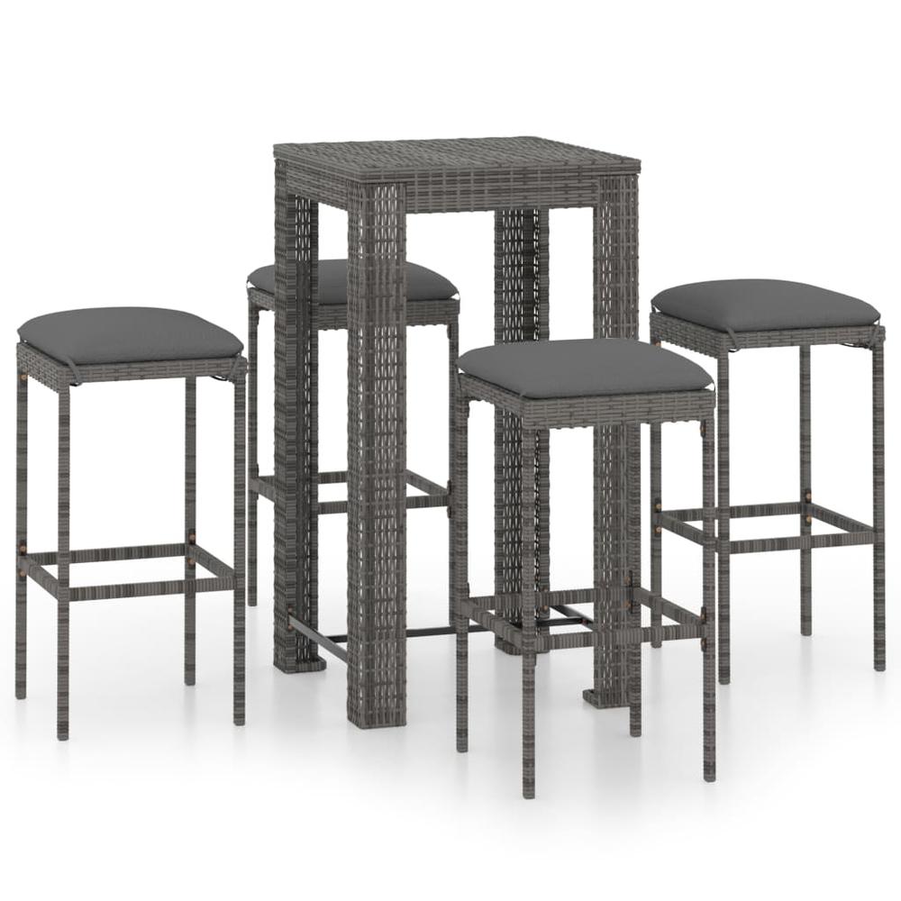 vidaXL 5 Piece Garden Bar Set with Cushions Poly Rattan Gray 4779