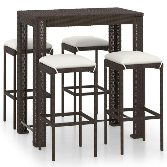 vidaXL 5 Piece Garden Bar Set with Cushions Poly Rattan Brown 4780