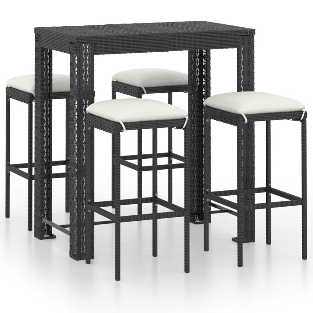 vidaXL 5 Piece Garden Bar Set with Cushions Poly Rattan Black 4781