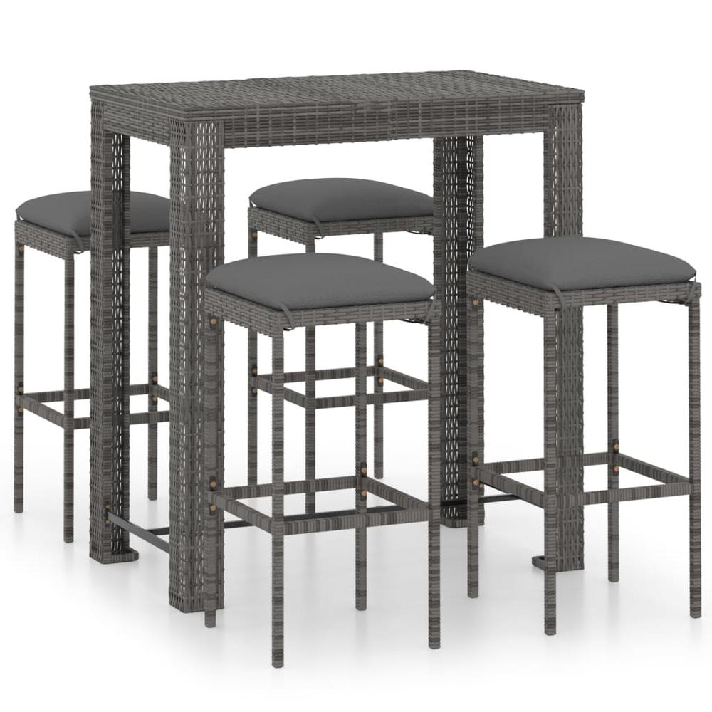 vidaXL 5 Piece Garden Bar Set with Cushions Poly Rattan Gray 4782