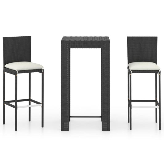 vidaXL 3 Piece Outdoor Bar Set with Cushions Poly Rattan Black 4792