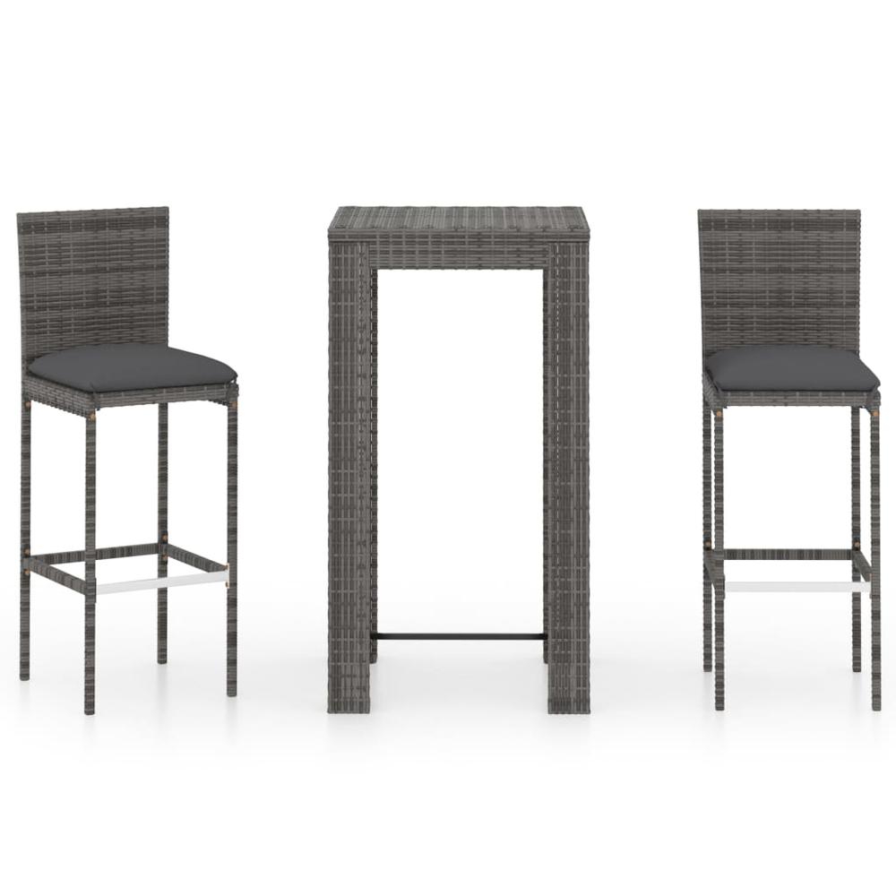 vidaXL 3 Piece Outdoor Bar Set with Cushions Poly Rattan Gray 4793