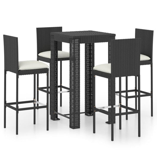 vidaXL 5 Piece Outdoor Bar Set with Cushions Poly Rattan Black 4794