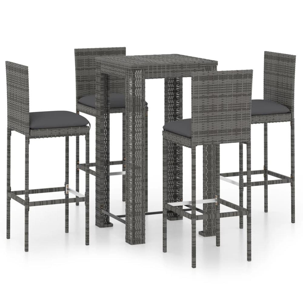 vidaXL 5 Piece Outdoor Bar Set with Cushions Poly Rattan Gray 4795