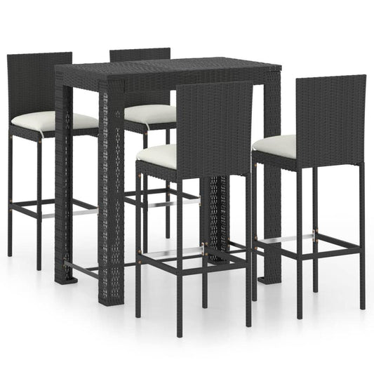 vidaXL 5 Piece Outdoor Bar Set with Cushions Poly Rattan Black 4796