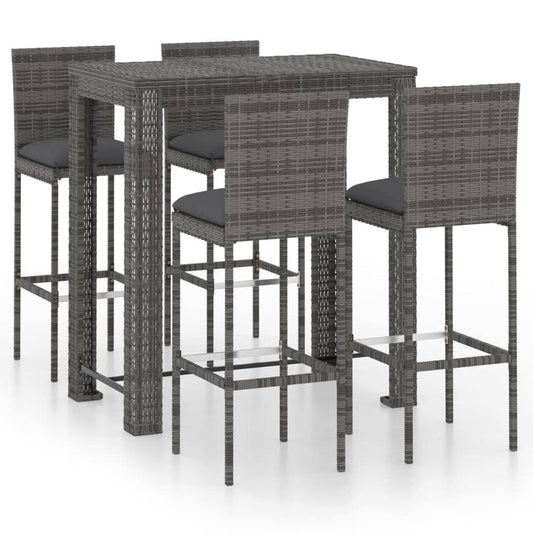 vidaXL 5 Piece Outdoor Bar Set with Cushions Poly Rattan Gray 4797