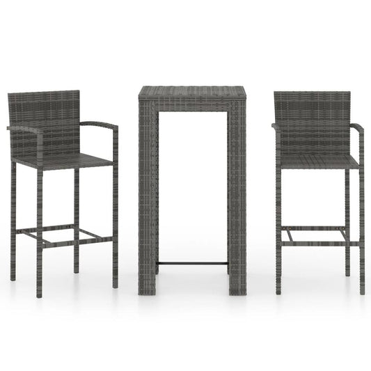 vidaXL 3 Piece Outdoor Bar Set with Armrest Poly Rattan Gray 4806