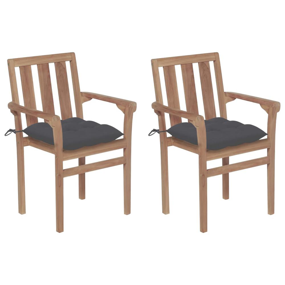 vidaXL Garden Chairs 2 pcs with Anthracite Cushions Solid Teak Wood, 3062223