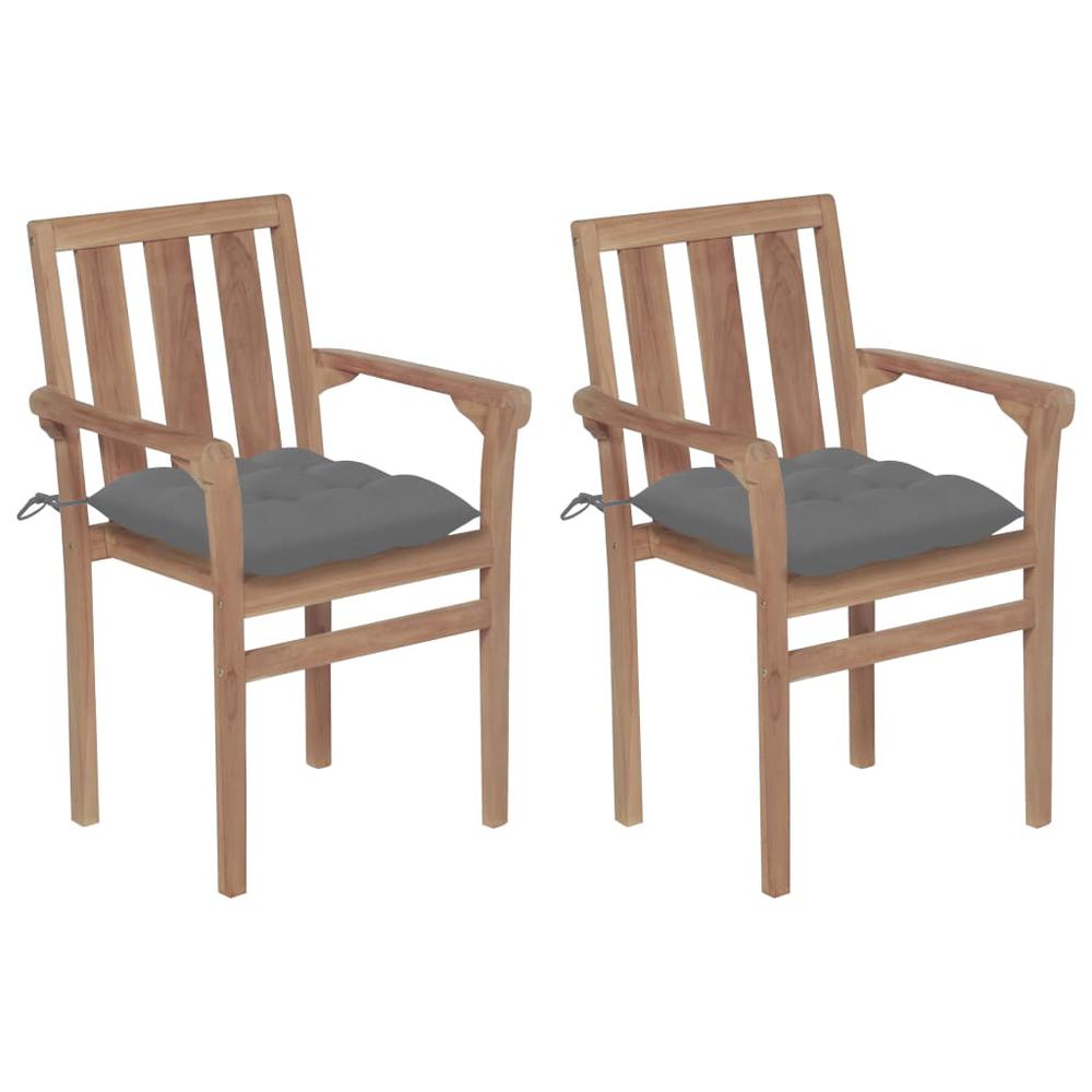 vidaXL Garden Chairs 2 pcs with Gray Cushions Solid Teak Wood, 3062224