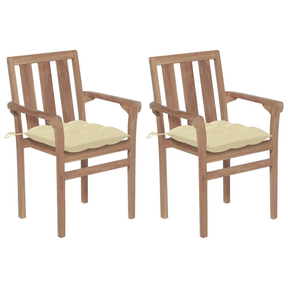 vidaXL Garden Chairs 2 pcs with Cream White Cushions Solid Teak Wood, 3062225