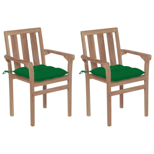 vidaXL Garden Chairs 2 pcs with Green Cushions Solid Teak Wood, 3062228