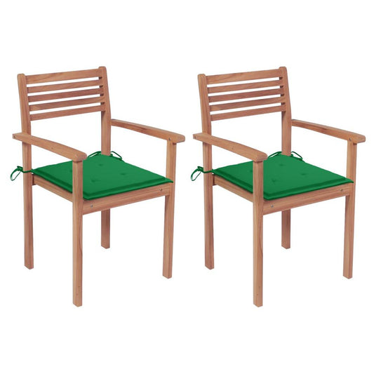 vidaXL Garden Chairs 2 pcs with Green Cushions Solid Teak Wood 2267