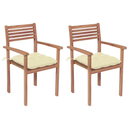 vidaXL Garden Chairs 2 pcs with Cream White Cushions Solid Teak Wood 2279